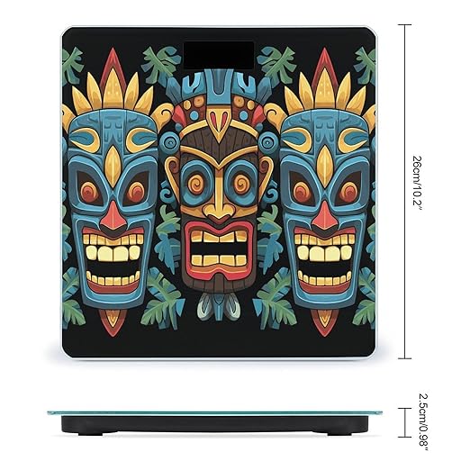 Colorful Tiki Mask Pattern Bathroom Scale Ultra-Bright Liquid Crystal Screen Weight Scale Accurate Bathroom Body Scales for Body Weight Bathroom Pet Home Bedroom Gift-Giving
