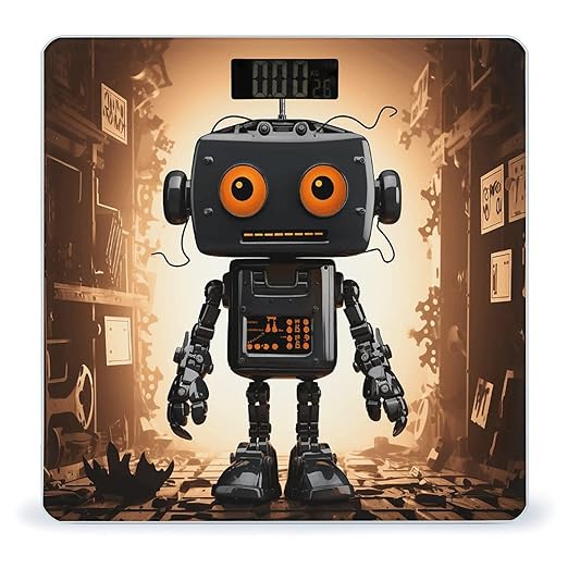 Black Robot Bathroom Scale Rounded Smart Scale for Body Weight Automatic Power On/Off Weight Scales Accurate Bathroom Digital Scales for Pet Home Bedroom Kitchen