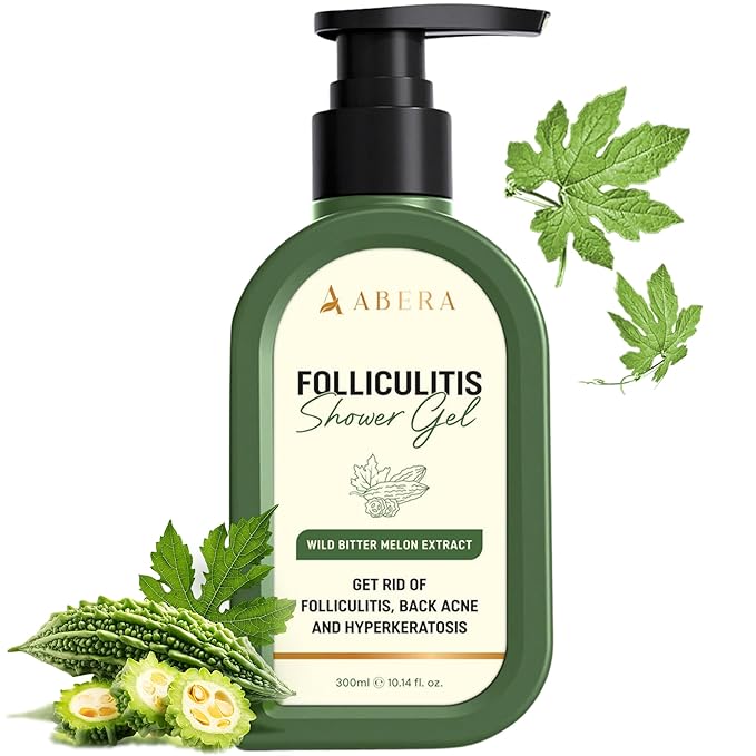 ABERA High-Performance Folliculitis Body Wash with Wild Bitter Melon Extract BHA Shower Gel Reduces Back Acne &amp Keratosis Pilaris Folliculitis Treatment Acne Body Wash for Sensitive Skin 10.1