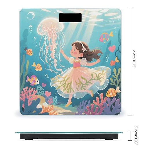 Jellyfish in The Ocean Weight Scale Cute Bathroom Scale for Body Highly Accurate Digital Weighing Machine for People Compact LCD Display Scales with Sturdy Toughened Glass Scales