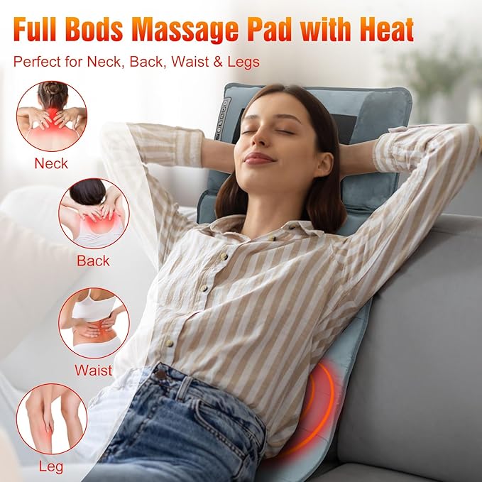 Full Body Massage Mat with Heat Back Massage Pad with Detachable Neck Massager with 10 Vibration Motors Multifunctional Body Massager Gift for Dad Mom Women Men