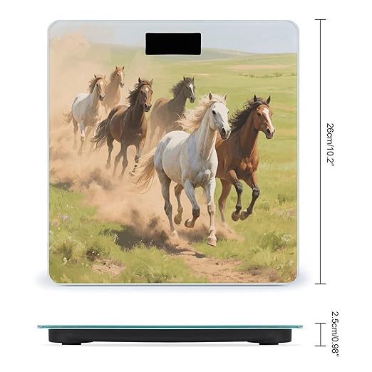 Running Horses Weight Scale Large Digital Bathroom Scales with Bright LED Display Non Slip Digital Scale and Step On Fashion Weighing Machine for Body
