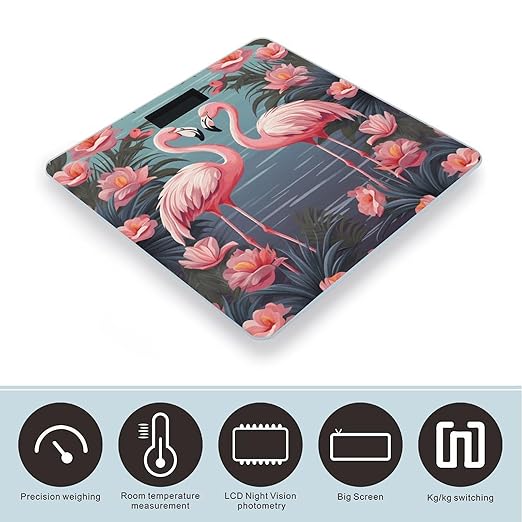 Flock of Tropical Flamingos Bathroom Scale Large LCD Backlight Display Digital Scale Rounded Corners Body Scales Automatic Power On/Off Bathroom Scales for Home Bedrooms