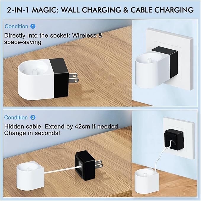 Compatible for Oral B Toothbrush Charger Replacement Fits Pro 300/400/500 Smart Series 2-in-1 Cordless/Wall Base IPX7 Waterproof(White R)