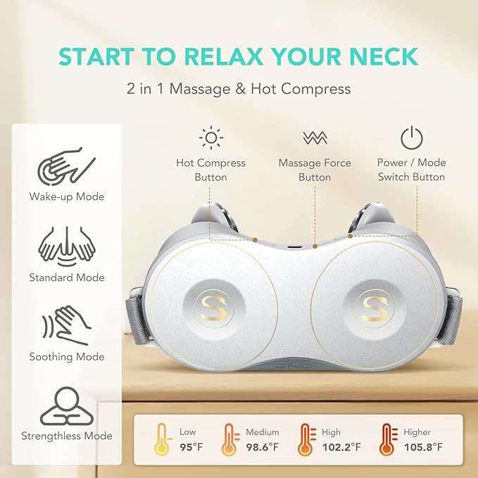 SKG H7 Neck Massager for Pain Relief Deep Tissue Shiatsu Neck and Shoulder Massager 4D Electric Kneading Massager with Heating Relax at Home Office Car Gift for Men Women Maye Musk's Choice
