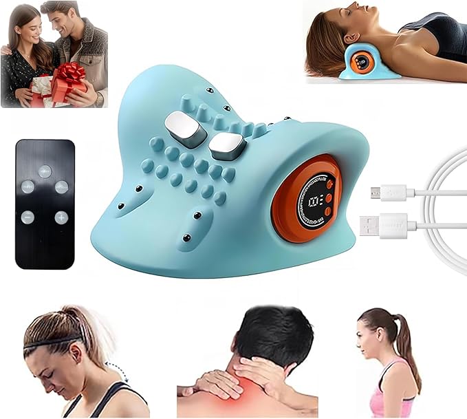 2026 New Neck Massager for Pain Relief and Muscle Relaxation Portable Neck and Shoulder Relaxer Electric Pillows with Heat 26° Angle Cervical Traction Device at Home &amp Office
