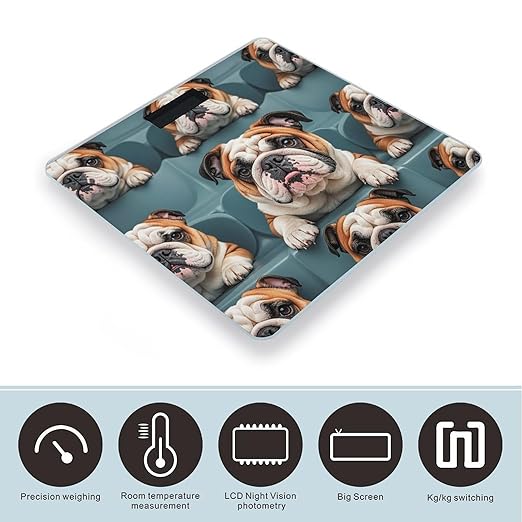 Funny English Bulldog Scale for Body Weight Accurate Digital Bathroom Scale Toughened Glass High Precision Scales Smart Weight Scales with Large LCD Backlight Display Weighing Machine