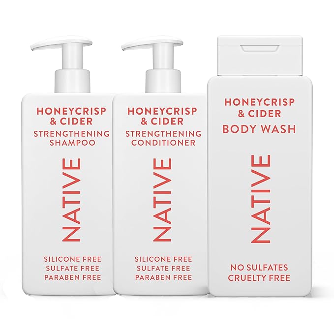 Native Shampoo &amp Conditioner Body Wash - Honey Crisp &amp Cider - Naturally Derived Ingredients Sulfate-Free Paraben-Free Strengthening Hair Care | Fall Seasonal Bundle (51 fl oz Total) - 3 P
