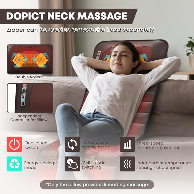 Massage-Mat Detachable Neck Massager Full Body Vibration Heating Massage Pad with 10 Vibrating Motors and 9 Speed Settings for Home Office Use Brown