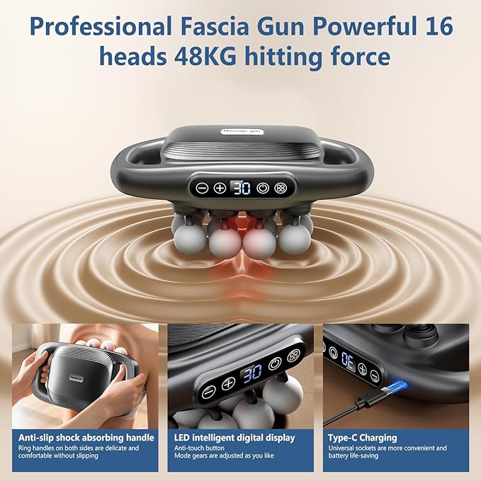 16-Head Massage Gun Kit With 3 Modes And 30 Levels Of Adjustable Strength Electric Deep Tissue Massager For Neck Shoulder Back Leg Muscle Pain Relief Ideal Gift For Women Men Moms And Dads