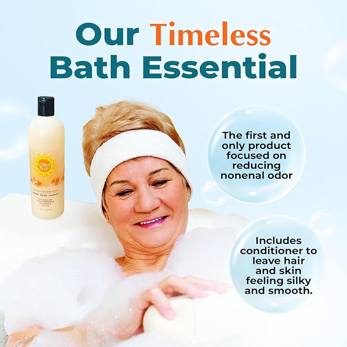 Deodorizing Citrus Plus Elder Shampoo and Body Wash by BoaVida with new leak-proof cap Soap Made with Persimmon to Treat the Presence of Nonenal and Remove Old Person Smell 16 oz