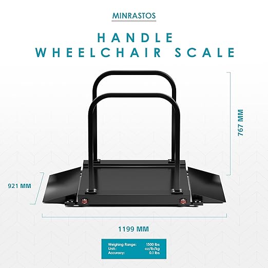 Double-Side Handle Wheelchair Scale with Dual Extended Detachable Ramp for Home Use Portable Heavy Duty Digital Medical Scale Weighing Platform 1000lbs x 0.2lbs