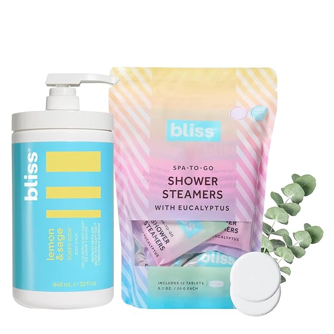 Bliss Lemon and Sage Body Wash + Eucalyptus Oil Shower Steamers | Relaxing Aromatherapy Shower Essentials
