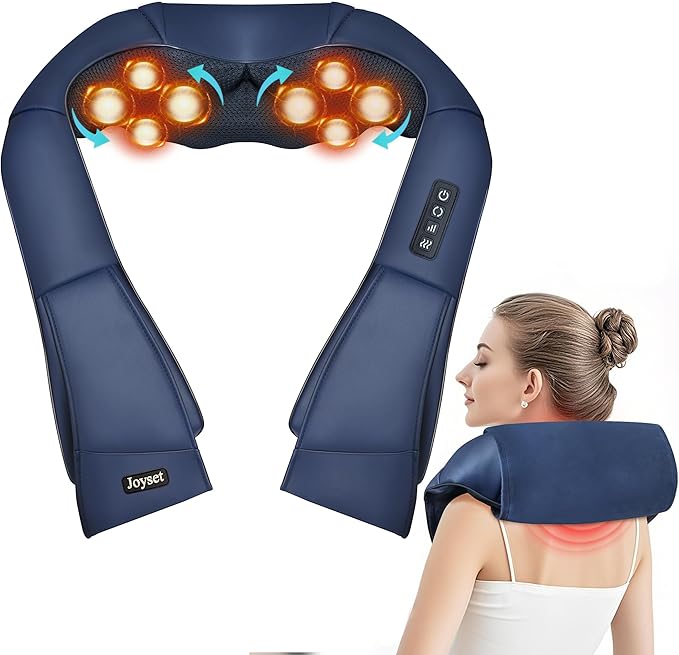 Joyset Shiatsu Neck and Back Massager with HeatElectric Shoulder Massager for Pain Relief Deep Tissue3D Kneading Massage with Cloth Cover Easy to Clean (Blue)