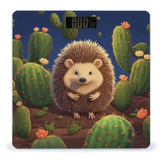 Hedgehog Cactus Scale for Body Weight High Precision Digital Weight Scales with LCD Display Anti-Slip Sturdy Slim Tempered Glass Bathroom Scale for Home Use