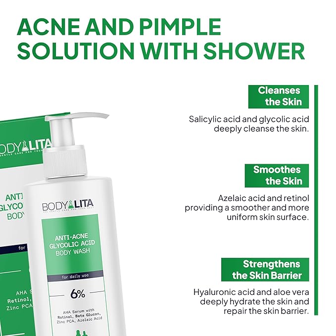 Anti Acne Glycolic Acid Body Wash for Acne Prone Skin Helps Improve Skin Texture with Salicylic and Azelaic Acid 5.07 Fl Oz (3)