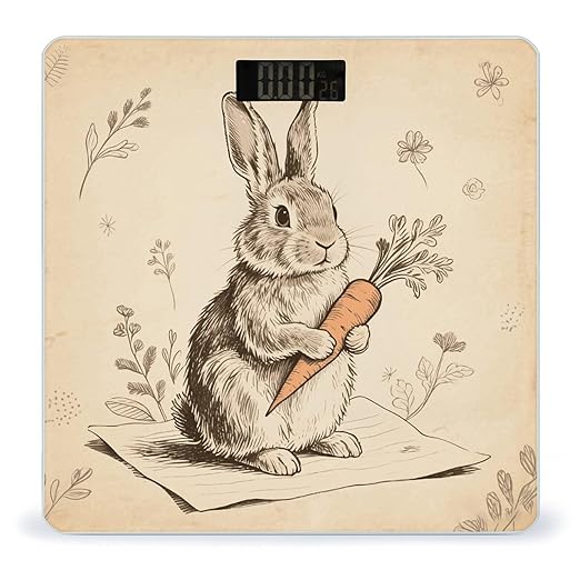 Vintage Rabbit Scale for Body Weight Sturdy Tempered Glass Weighing Scales with LCD Display Accurate Digital Bathroom Scale Convenient Body Fat Smart Scales Easy Read