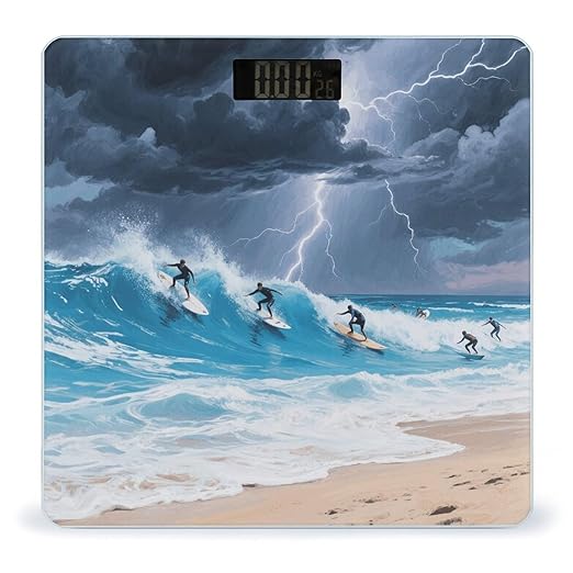 Ocean Beach Weight Scale Large Digital Bathroom Scales with Bright LED Display Non Slip Digital Scale and Step On Fashion Weighing Machine for Body