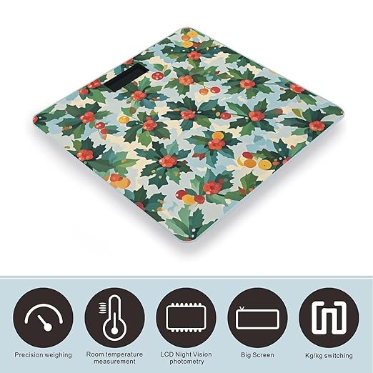 Herry Tree Pattern Bathroom Scale for Body Weight Bathroom Weighing Scales with Back Lit LED Display Sturdy Tempered Glass Body Weight Bathroom Scale 400lb Weighing