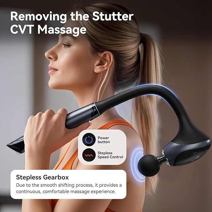Massage Gun Pain Relief Deep Tissue Back and Neck Massager Removable handle Handheld Muscle Massage Gun for Back Shoulder ArmThigh Infinitely Adjustable Speed &amp 4 Silicone Replaceable Heads