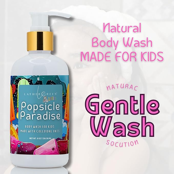 Kids Body Wash – Plant Based Gentle Moisturizer with Shea Butter – Safe for Sensitive Skin – Popsicle Paradise – 3 Pack (8 oz Each)
