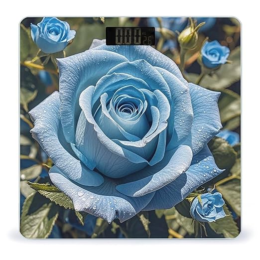 Romantic Blue Rose Bathroom Scale for Body Weight Bathroom Weighing Scales with Back Lit LED Display Sturdy Tempered Glass Body Weight Bathroom Scale 400lb Weighing