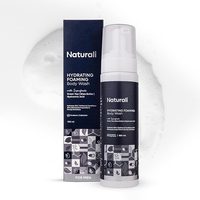 Hydrating Foaming Body Wash For Men | With Green Tea Shea Butter &amp Hyaluronic Acid | Cleanses &amp Removes Impurities | Soothes &amp Revitalises Skin | 100ml