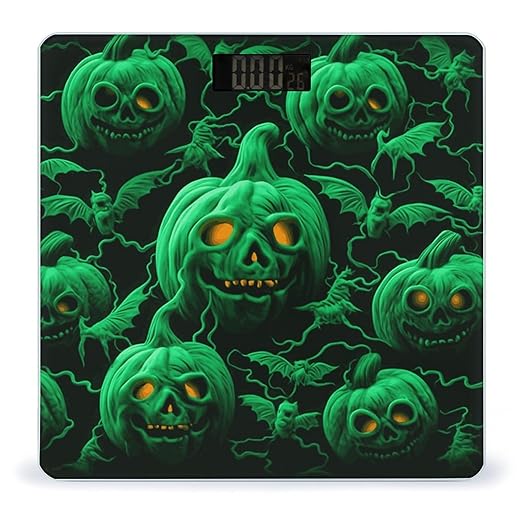 Green Ghost Horror Halloween Pumpkin Bathroom Scale for Body Weight Bathroom Weighing Scale with Backlit LCD Display Highly Accurate Measures Weight Up to 180kg