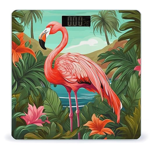 Tropical Flamingo Bathroom Scale Rounded Smart Scale for Body Weight Automatic Power On/Off Weight Scales Accurate Bathroom Digital Scales for Pet Home Bedroom Kitchen