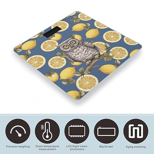 Lemon and Owl Digital Bathroom Scale for Body Weight Weighing Scale with Backlit LCD Display High Precision Measurements &amp Measures Weight Up to 180kg