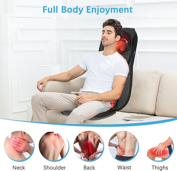 Shiatsu Neck &amp Back Massager with Heat Massage Chair Pad Cushion for Stress Relief Inflatable Flaps Back Support Kneading or Rolling Chair Seat Massage