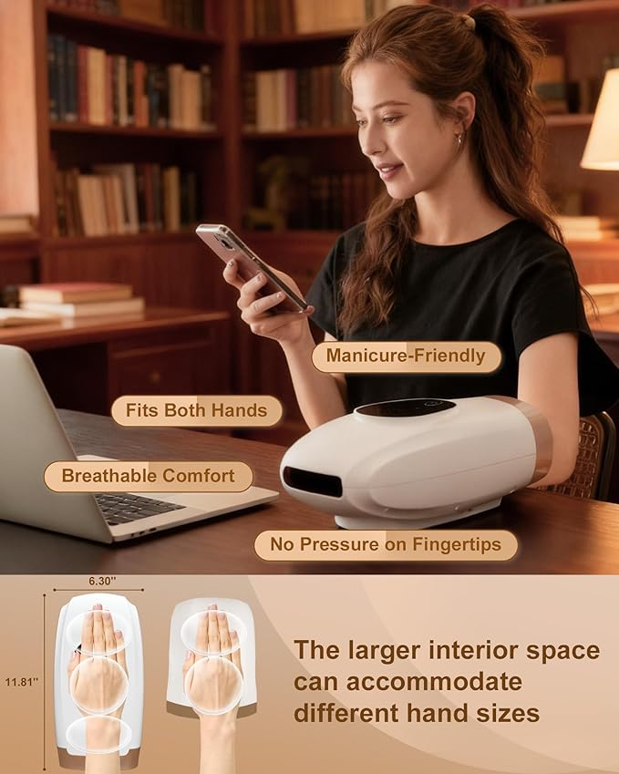 Hand Massager for Arthritis and Carpal Tunnel Relief Cordless Hand Massager with Heat and Compression 6 Modes 6 Intensities 3 Heat Levels Gifts for Women &amp Men Black