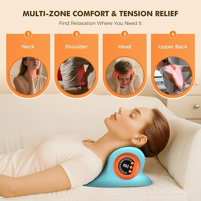Neck Massager 2026 New Upgrade 3 in 1 Portable Massager with Heat &ampComfortable Stretching–Adjustable Intensity for Neck &amp Shoulder Relaxation at HomeOfficeTravel