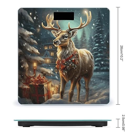 Christmas Gift Reindeer Scale for Body Weight Safe Rounded Corners Tempered Glass Digital Bathroom Scale LED Display 400lb Capacity Weight Scales with High Precision Sensors