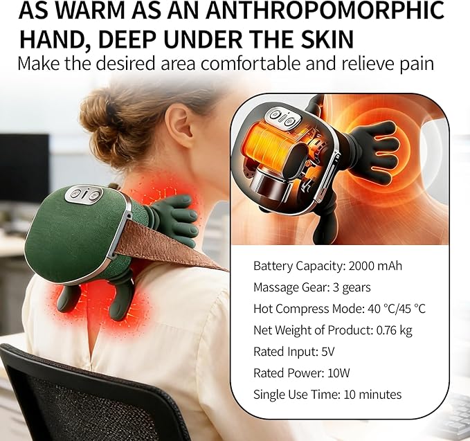 Shoulder Hand Neck Massager Fingers with Heat Simulated4D Wireless Neck Shoulder MassagerBionic Heated MassagerBionic Hands Deep Tissue Massage for Body Daily ReliefGifts for Men Women