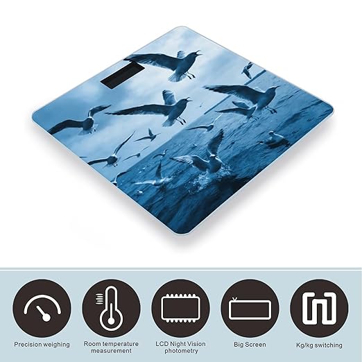 Flocks of Seagulls Follow The Wind. Weight ScaleClear LED Display Bathroom Digital Weighing ScaleTempered Glass Digital Bathroom Scale for Body Weight Capacity Up to 400 Lbs