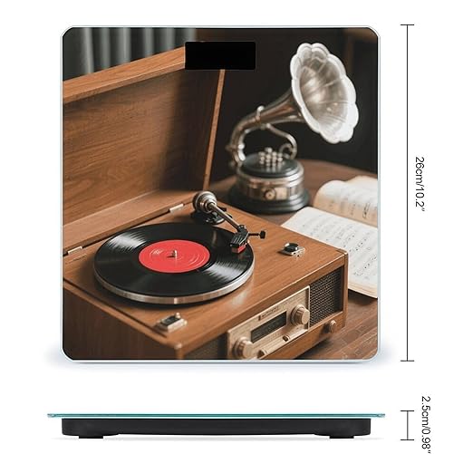 Vintage Record Player Scale for Body Weight Sturdy Tempered Glass Weighing Scales with LCD Display Accurate Digital Bathroom Scale Convenient Body Fat Smart Scales Easy Read