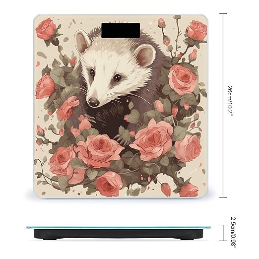 Opossum and Roses Weight Scale Large Bathroom Scales Digital Weight with Bright LED Display Non Slip Automatic Weighing Scale Fashion Weighing Machine for Body