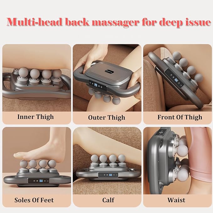Back Massager for Relief Deep Tissue with Heat 8 Heads Hands-Free Electric Back Massager with 9 Modes &amp 9 Levels Deep Tissue Massage Gun for Pain Relief Portable for Home &amp Office Use