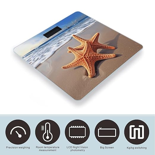 Starfish on The Beach Digital Bathroom Scale for Body Weight Weighing Scale with Backlit LCD Display High Precision Measurements &amp Measures Weight Up to 180kg