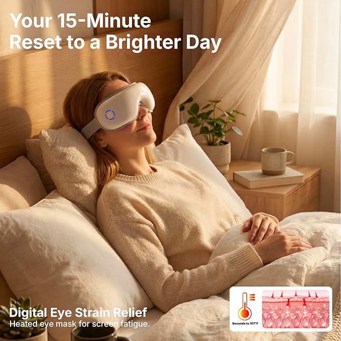 Eye Massager with Heat Sleep Mask with Air Pressure Vibration Massage Bluetooth Portable Rechargeable Eye Massage Self Care Gifts for Women Travel Essentials 5 Modes