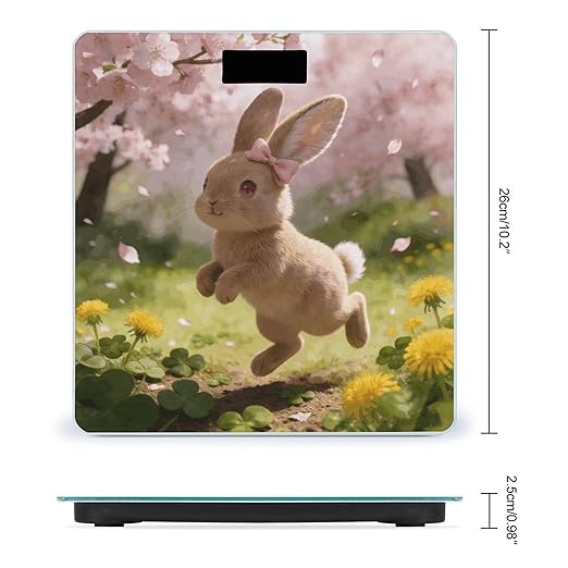 Cherry Blossoms Dance with The Spring Rabbit Smart Scale for Body Weight Digital Bathroom Scale Toughened Glass Weight Scale with Large LCD Backlight Display High Precision Scales Weighing Machine