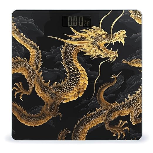 Yellow Dragon Black Background Bathroom Scale Weight Scale for Body WeightHighly Accurate Digital Weighing Machine Clear LED Display Digital Bathroom Body Scale 400lb/182kg