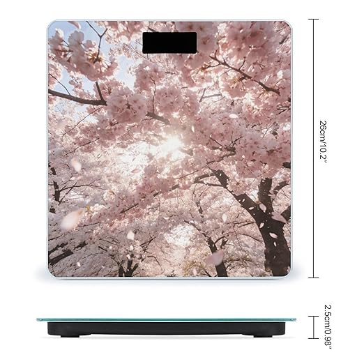 Cherry Blossoms Pink Weight ScaleClear LED Display Bathroom Digital Weighing ScaleTempered Glass Digital Bathroom Scale for Body Weight Capacity Up to 400 Lbs