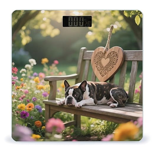 Boston Terrier Weight Scale Cute Bathroom Scale for Body Highly Accurate Digital Weighing Machine for People Compact LCD Display Scales with Sturdy Toughened Glass Scales