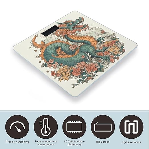Flowers and Dragons Smart Scale for Body Weight Accurate Bathroom Scale with LED Display Digital Weight Scales Weighing Machine High Precision Scales for Bath Home