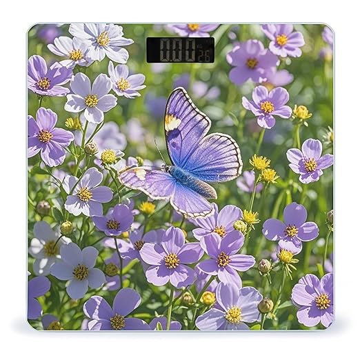 Purple Butterfly and Flowers Scale for Body Weight Highly Accurate Digital Bathroom Body Scale Digital Bathroom Scales for People Anti-Slip Large LCD Display Smart Scales