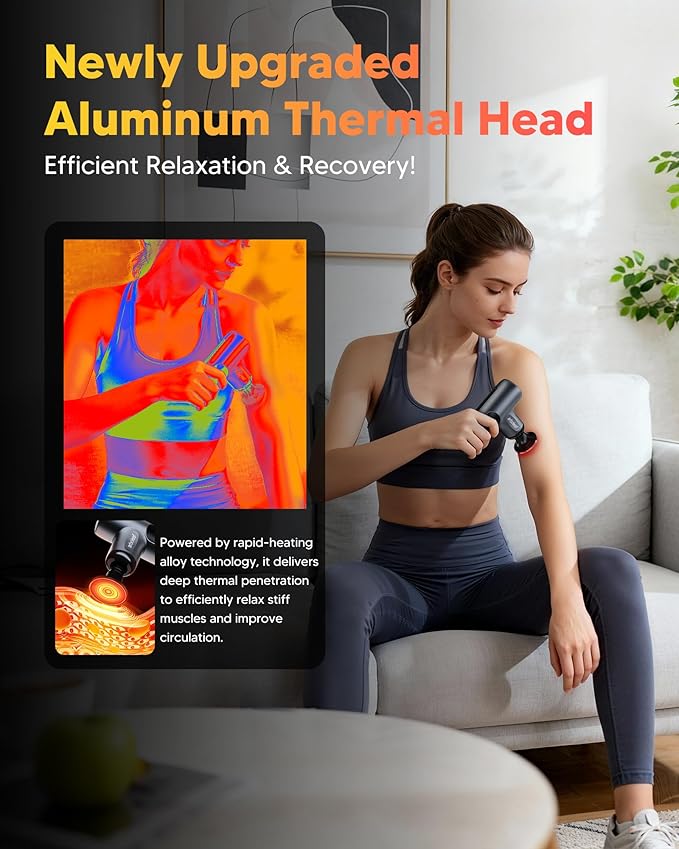 arboleaf Mini Massage Gun with Heat Percussion Muscle Massager for Pain Relief Portable &amp Quiet Handleld Small Massager Heated Travel Size with Case Gift for Men &amp Women