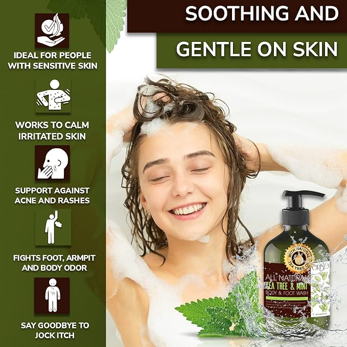 Tea Tree Oil Body Wash and Tea Tree Oil Body Wash with Mint - Helps Athletes Foot - Eczema - Toenail Fungus - Body Odor - For Hydrating Sensitive Skin