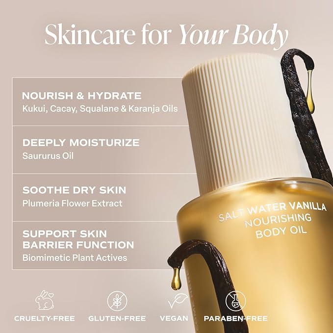 Saltair Body Oil and 2-Pack Body Wash Set – Moisturizing Cleanser and After-Shower Skincare Duo – Salt Water Vanilla Scent